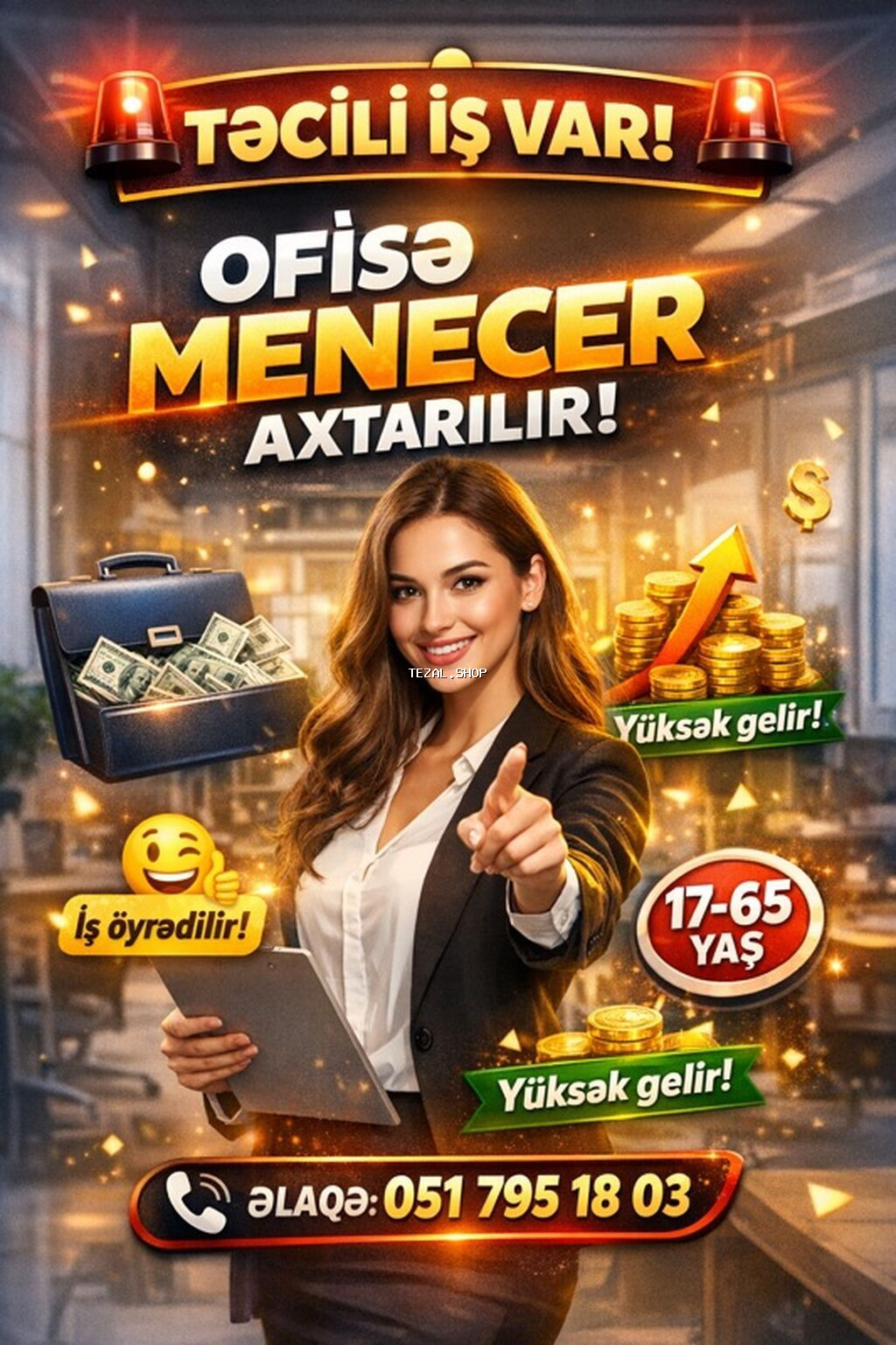 Ofis menecer, katib tələb olunur, İstənilən yaş, Təcrübəsiz