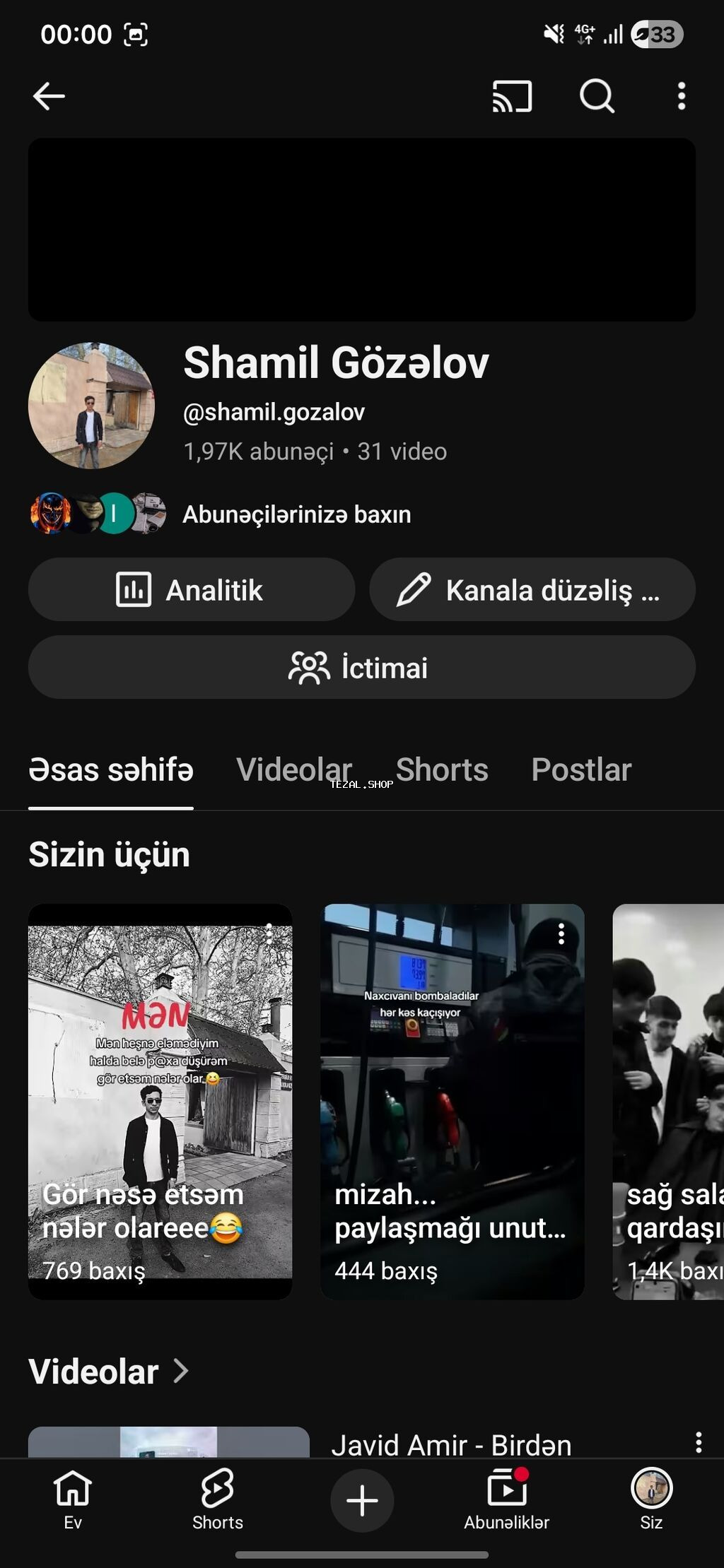 Xidmət: YouTube kanalının reklam yerləşdirilməsi və kontentdə