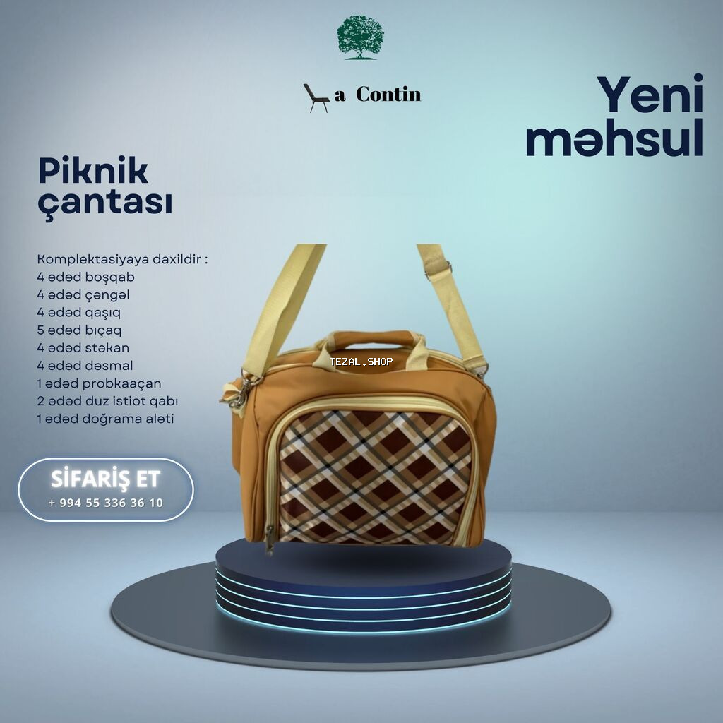 Piknik va kamp üçün çanta. Komplektasiyaya daxildir : 4 ədəd boşqab