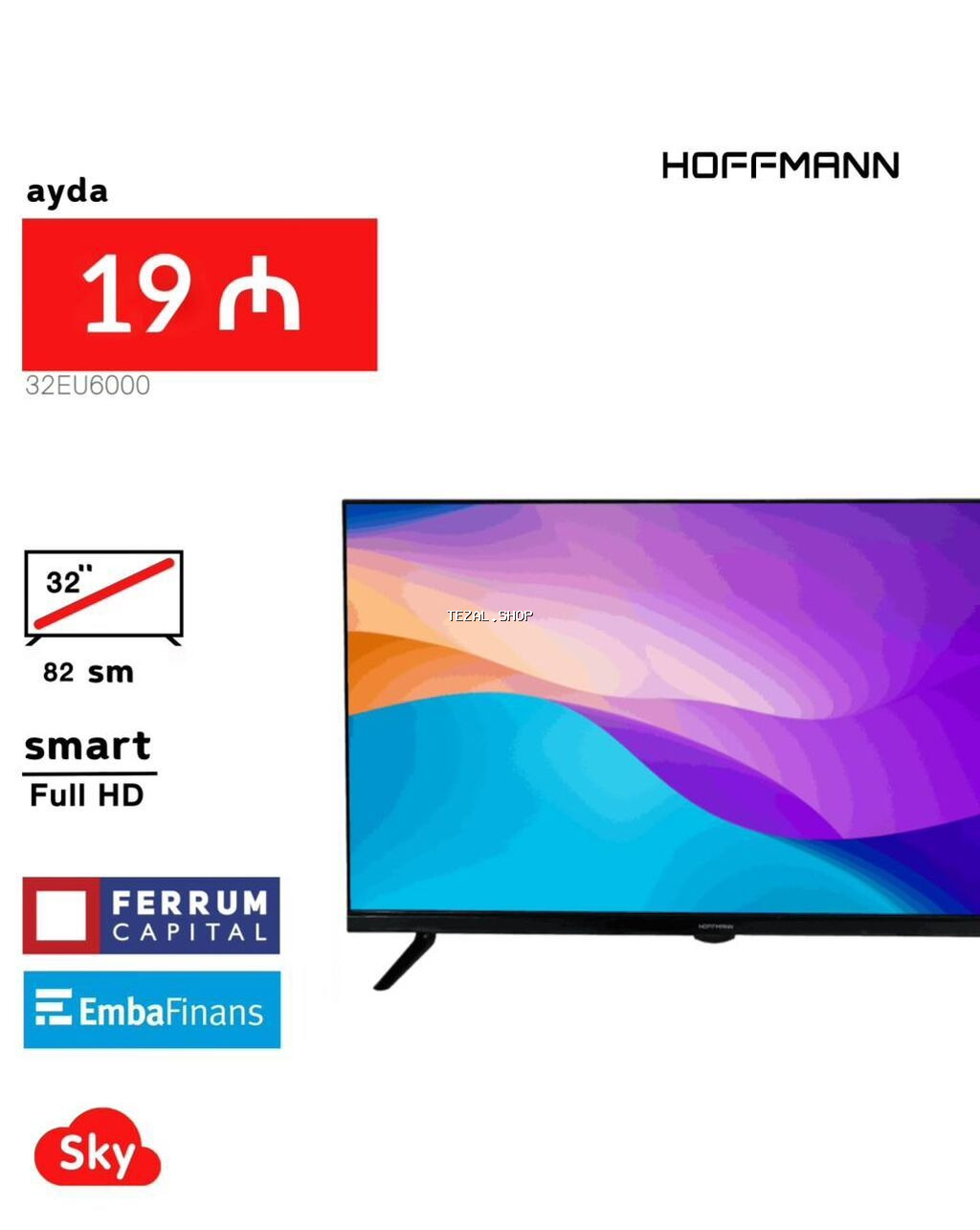 Yeni Televizor Hoffmann LED ekran 32" FHD (1920x1080), Pulsuz çatdırılma