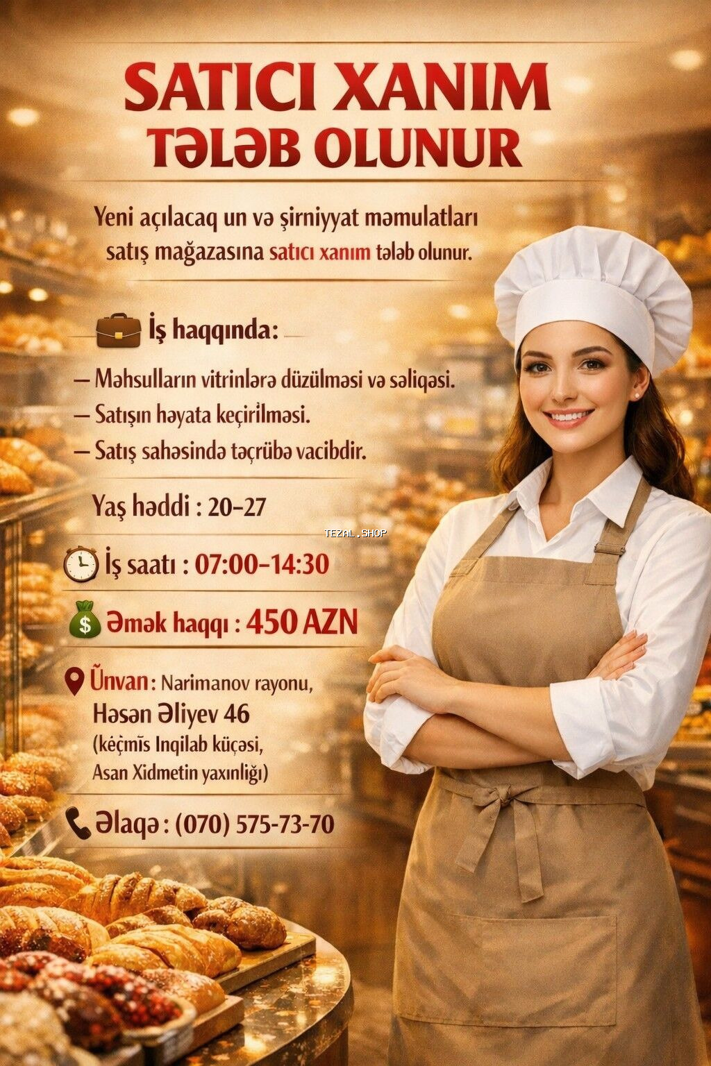 Satış məsləhətçisi tələb olunur, Yalnız qadınlar üçün, Aylıq ödəniş