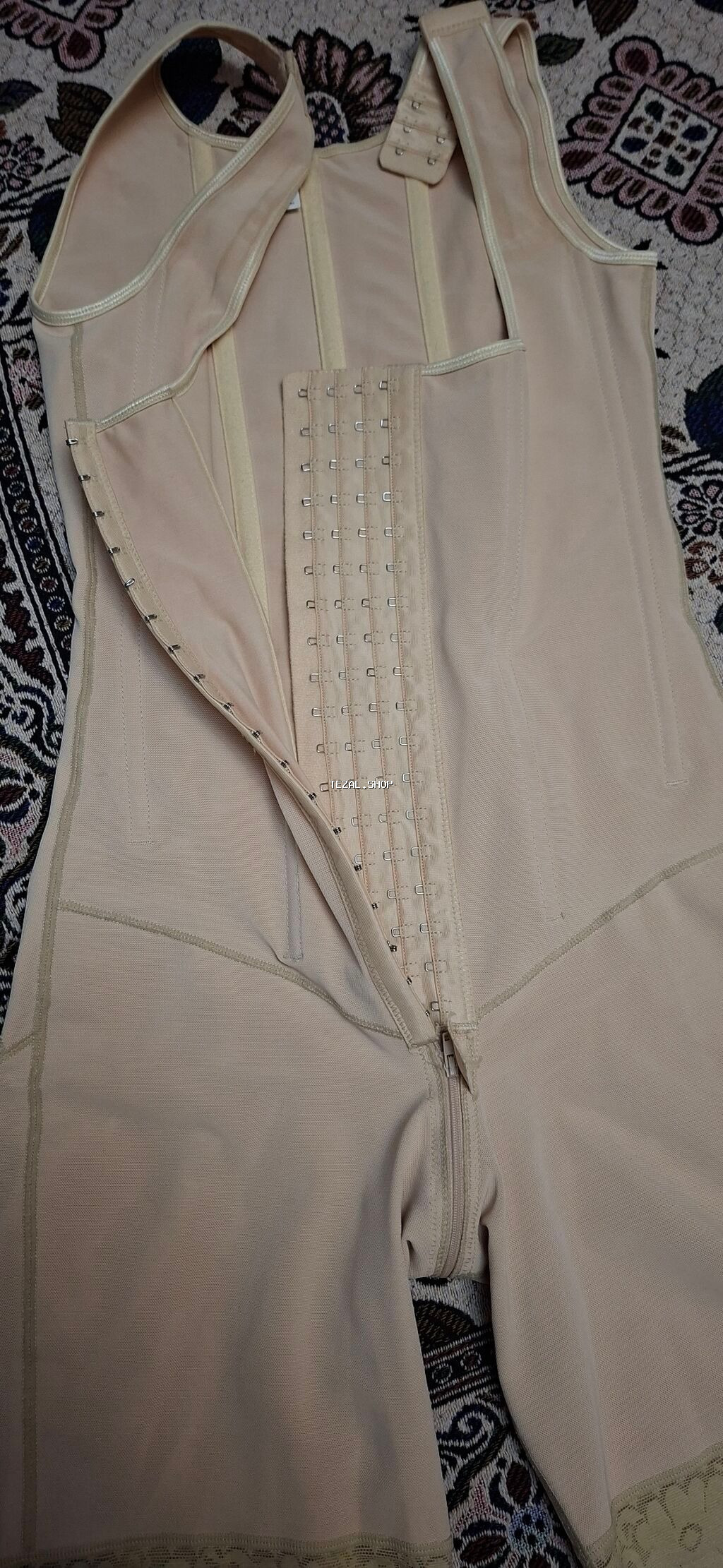 Bej rəngli qadın bodisuit korreksiya geyimi, bədən formasını - şəkil 2