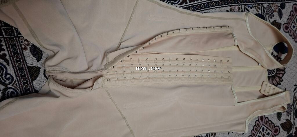 Bej rəngli qadın bodisuit korreksiya geyimi, bədən formasını - şəkil 3