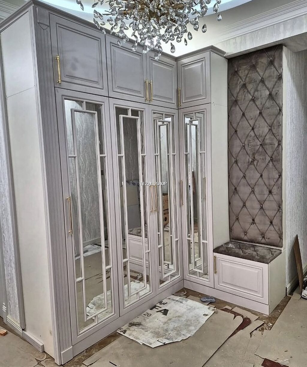 6 qapı, Güzgülü, Boz, Digər material, Açılan, Künc dolab