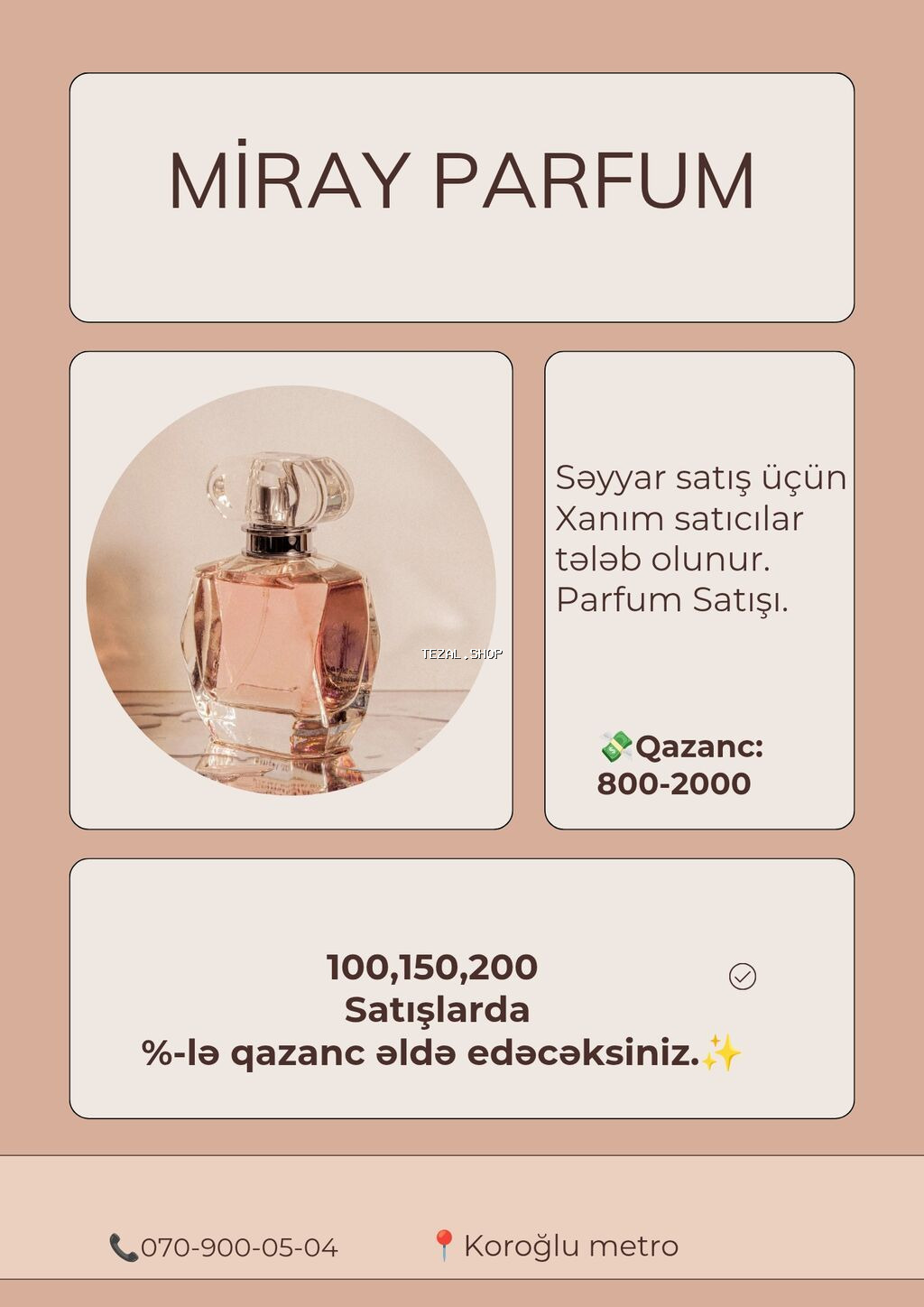 Satış məsləhətçisi tələb olunur, Yalnız qadınlar üçün, İstənilən yaş, Təcrübəsiz, Aylıq ödəniş