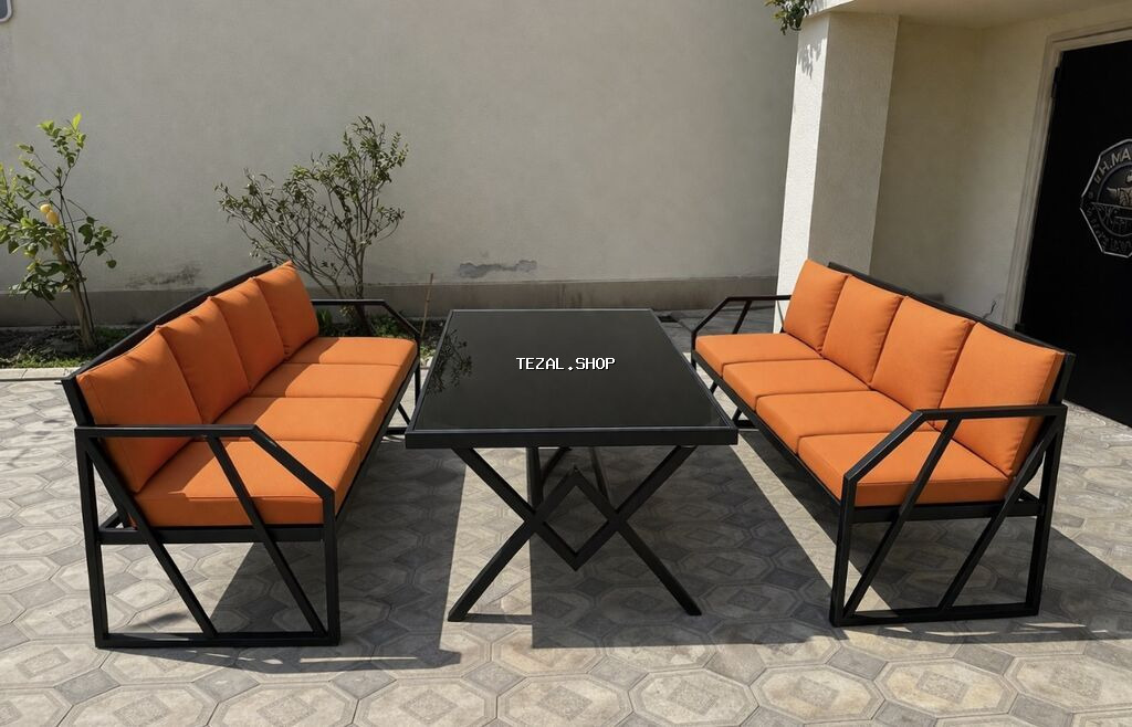 Kafe/restoran və həyət məkanı üçün metal karkaslı oturacaq dəsti -