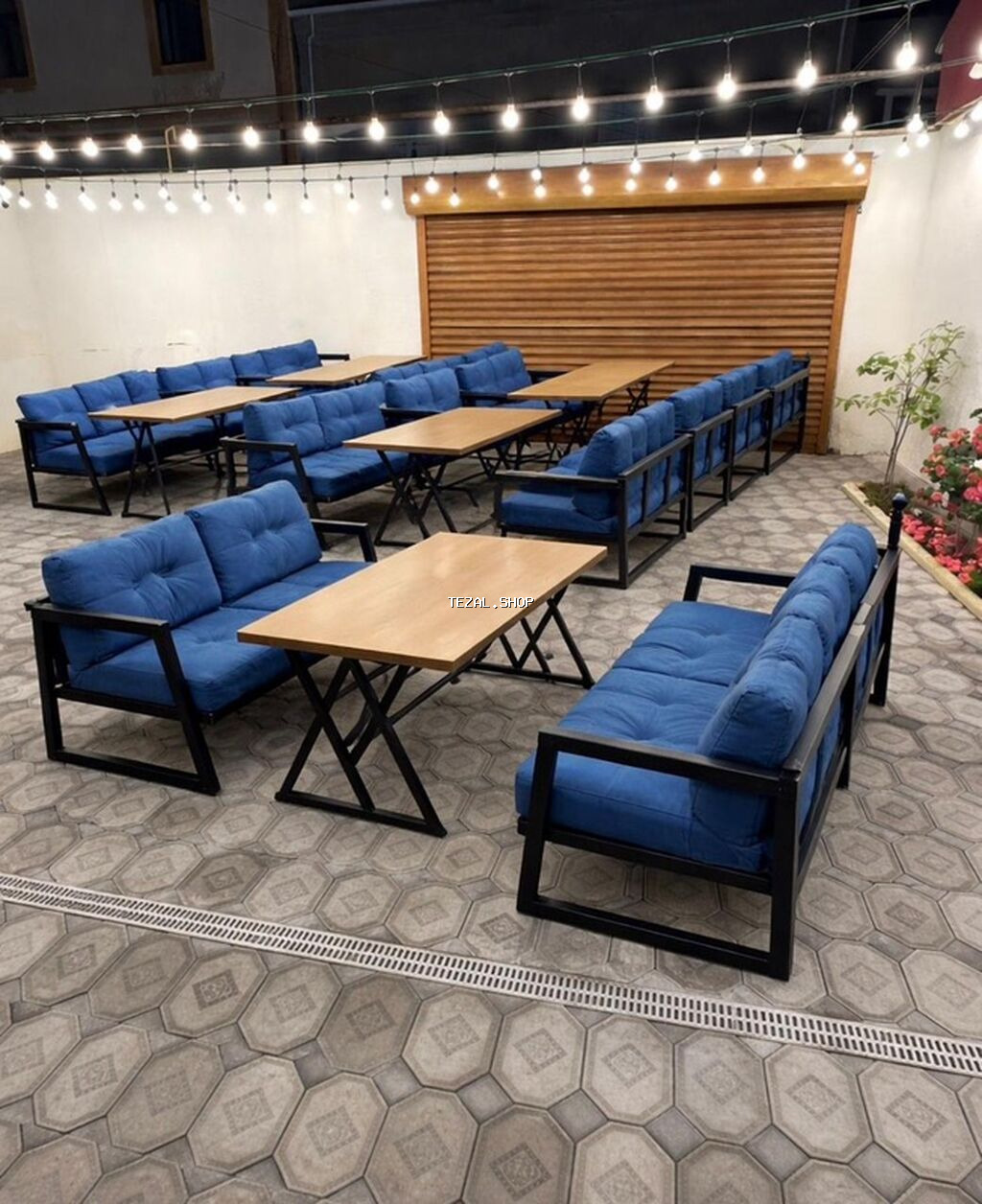 Kafe/restoran və həyət məkanı üçün metal karkaslı oturacaq dəsti - - şəkil 2