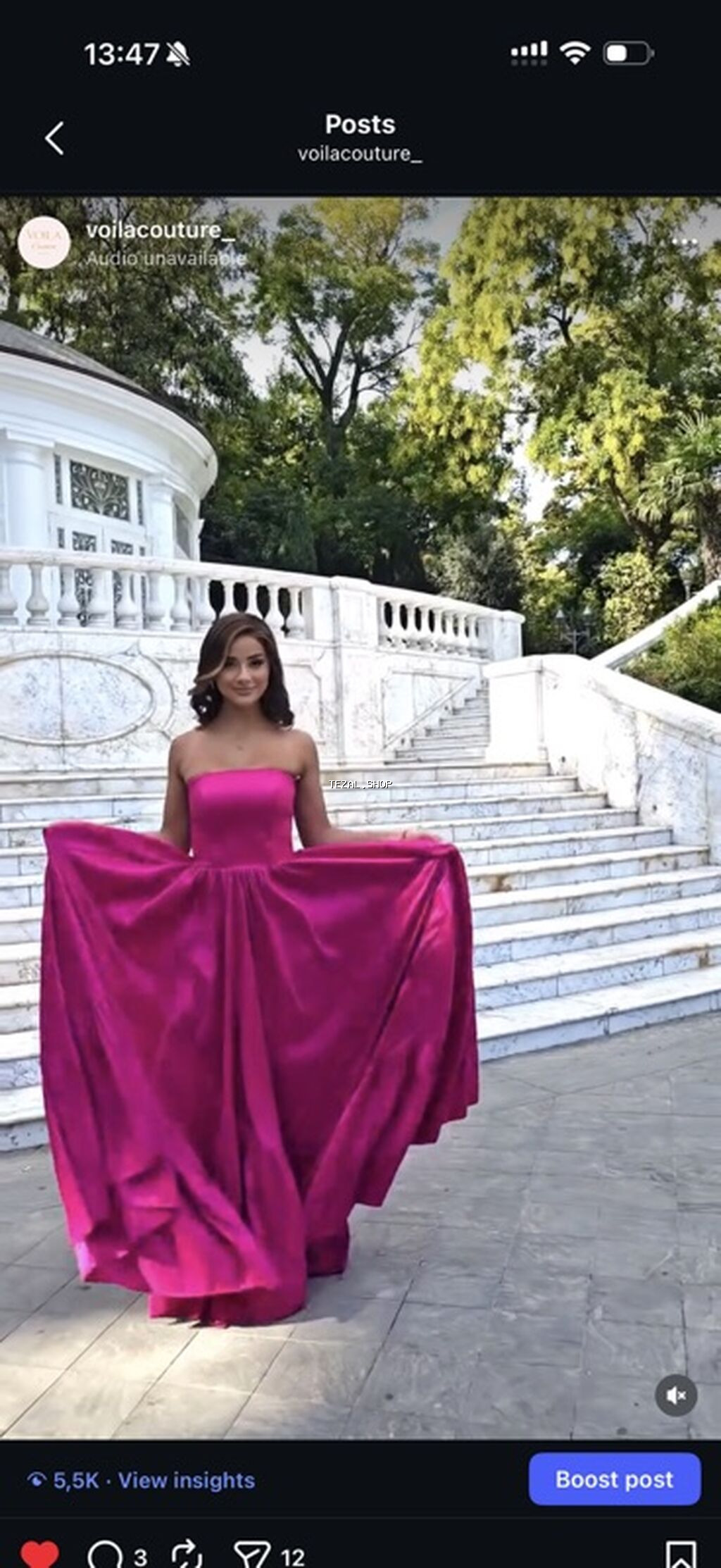 Parlaq fuksiya rəngində, uzun və həcimli ətəkli axşam geyimi. Model - şəkil 2