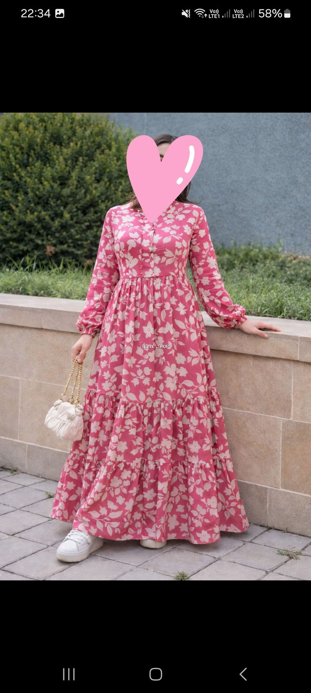 Qadın maxi don – çiçək naxışlı, uzunqol - Rəng: çəhrayı fon üzərində