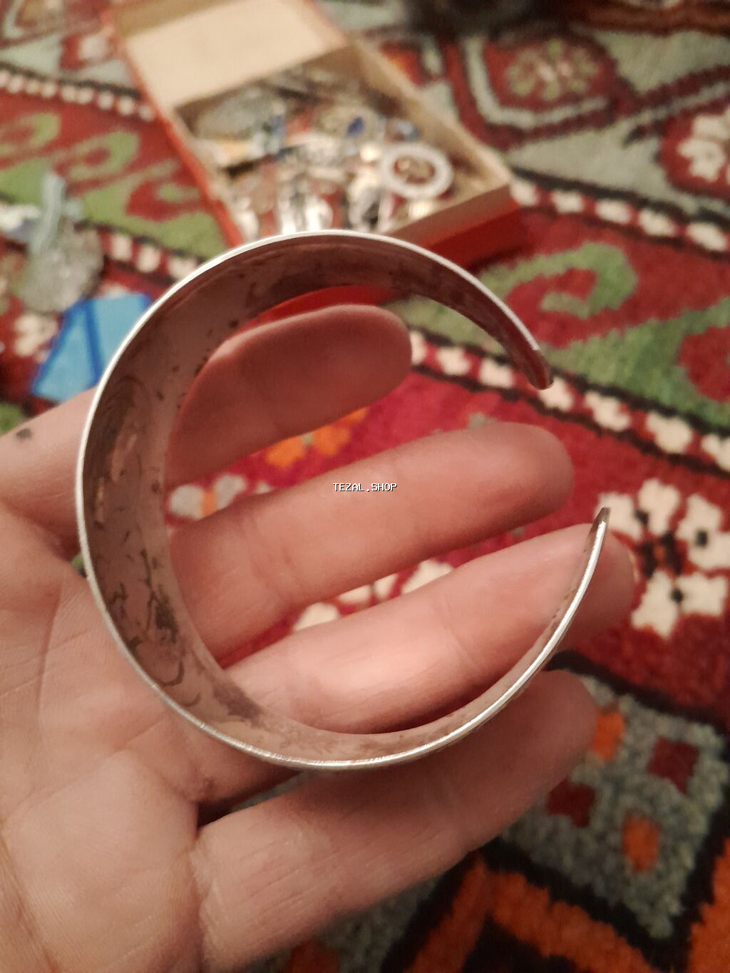 200m.gumuş 25 qram bilərzik qedimi - Klassik Şərq üslubunda oyma - şəkil 3