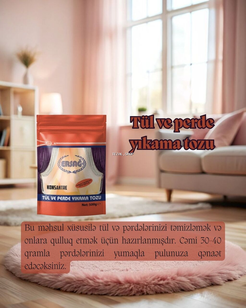 ERSAĞ Konsantre Tül və Pərdə Yuma Tozu – 500 q - Xüsusi olaraq tül və