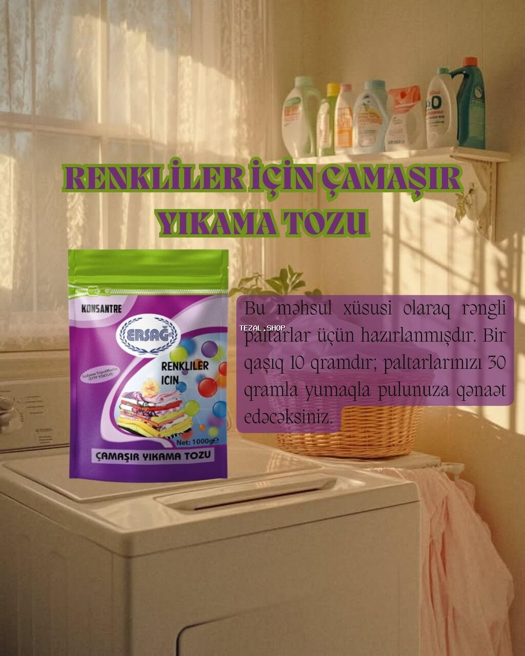 ERSAĞ Rənklilər üçün Çamaşır Yuma Tozu — konsentrat formula, rəngli