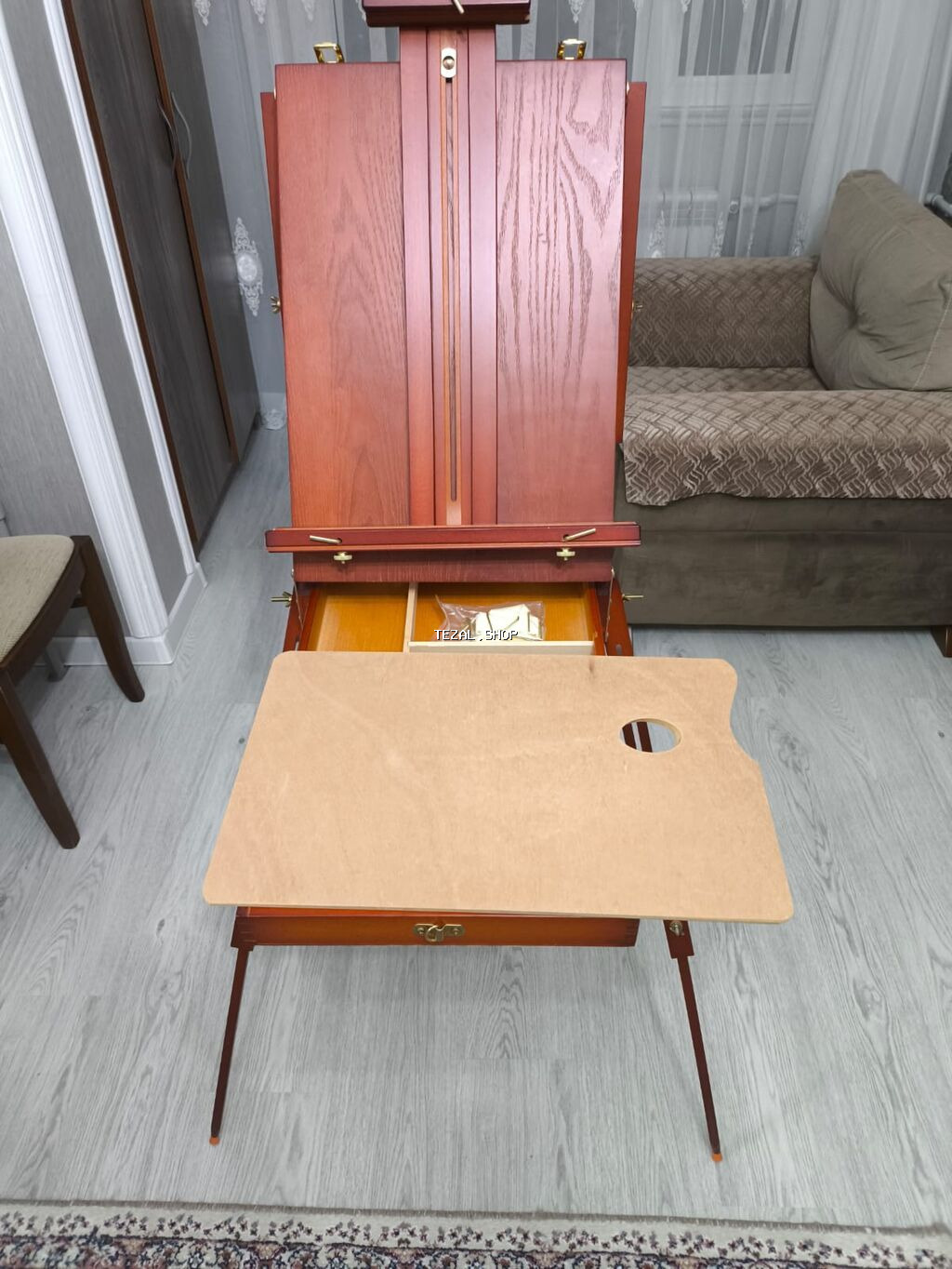 Taşınabilən rəssam molberti və boyaq çantası-kofresi - Material: ağac