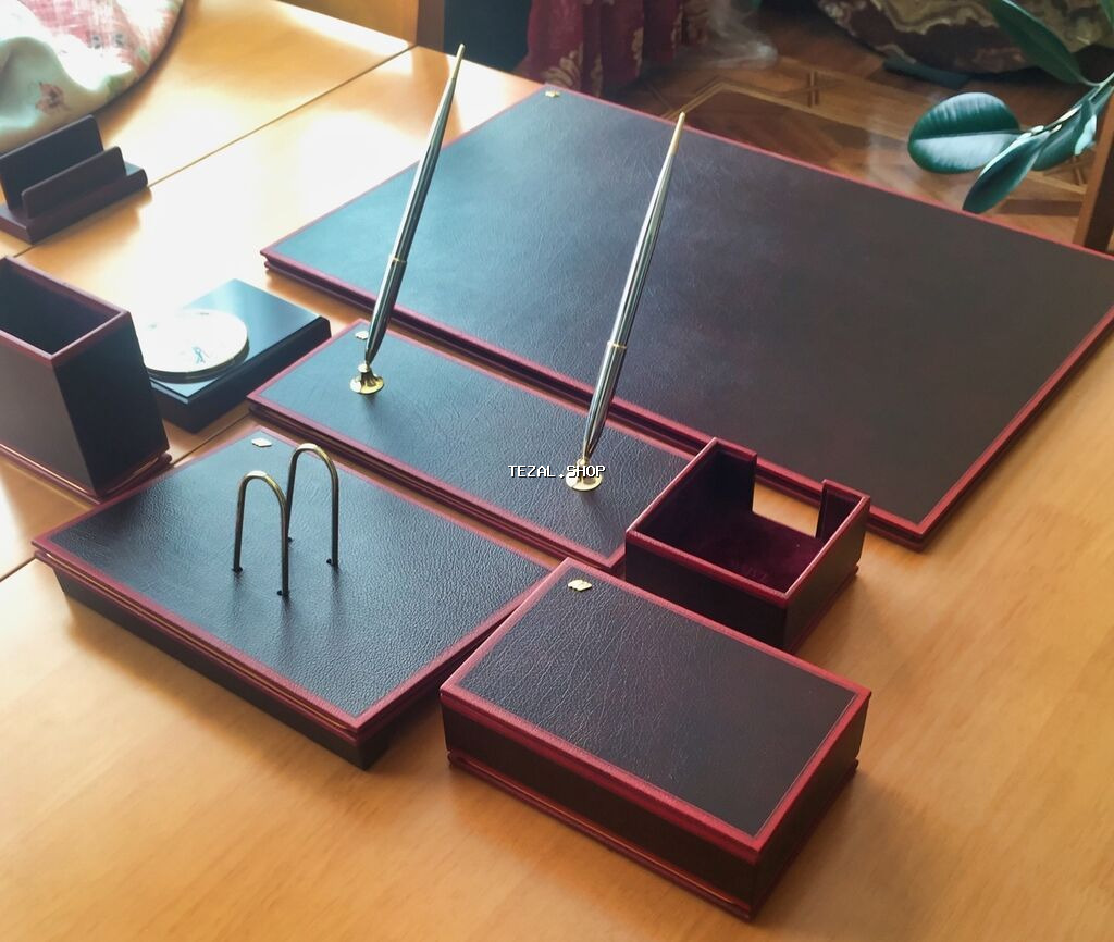 Təmiz dəridən hazırlanmış orijinal "Tabac" masaüstü dəftərxana dəsti