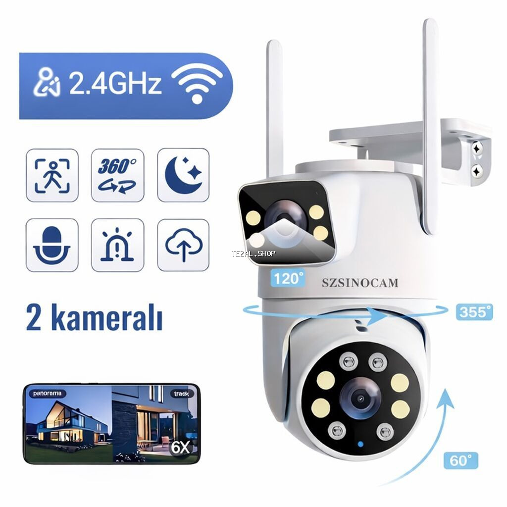 SZSINOCAM Wi‑Fi təhlükəsizlik kamerası – 2 kamerali, 2.4 GHz bağlantı
