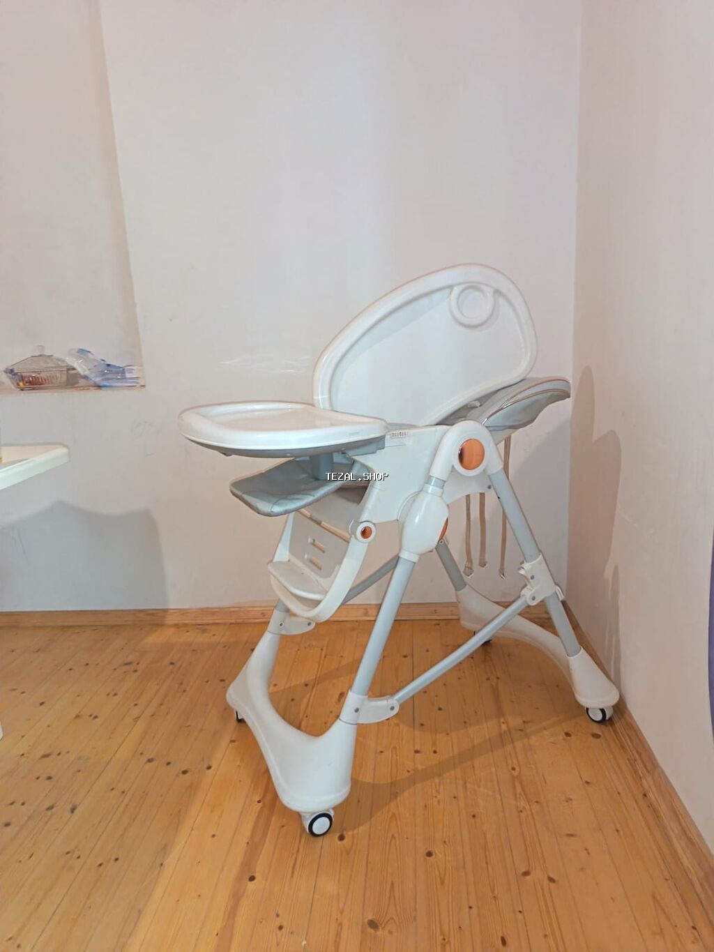 Uşaq yemək stulu - Rəng: açıq boz/ağ - Hündürlüyü tənzimlənən - şəkil 3