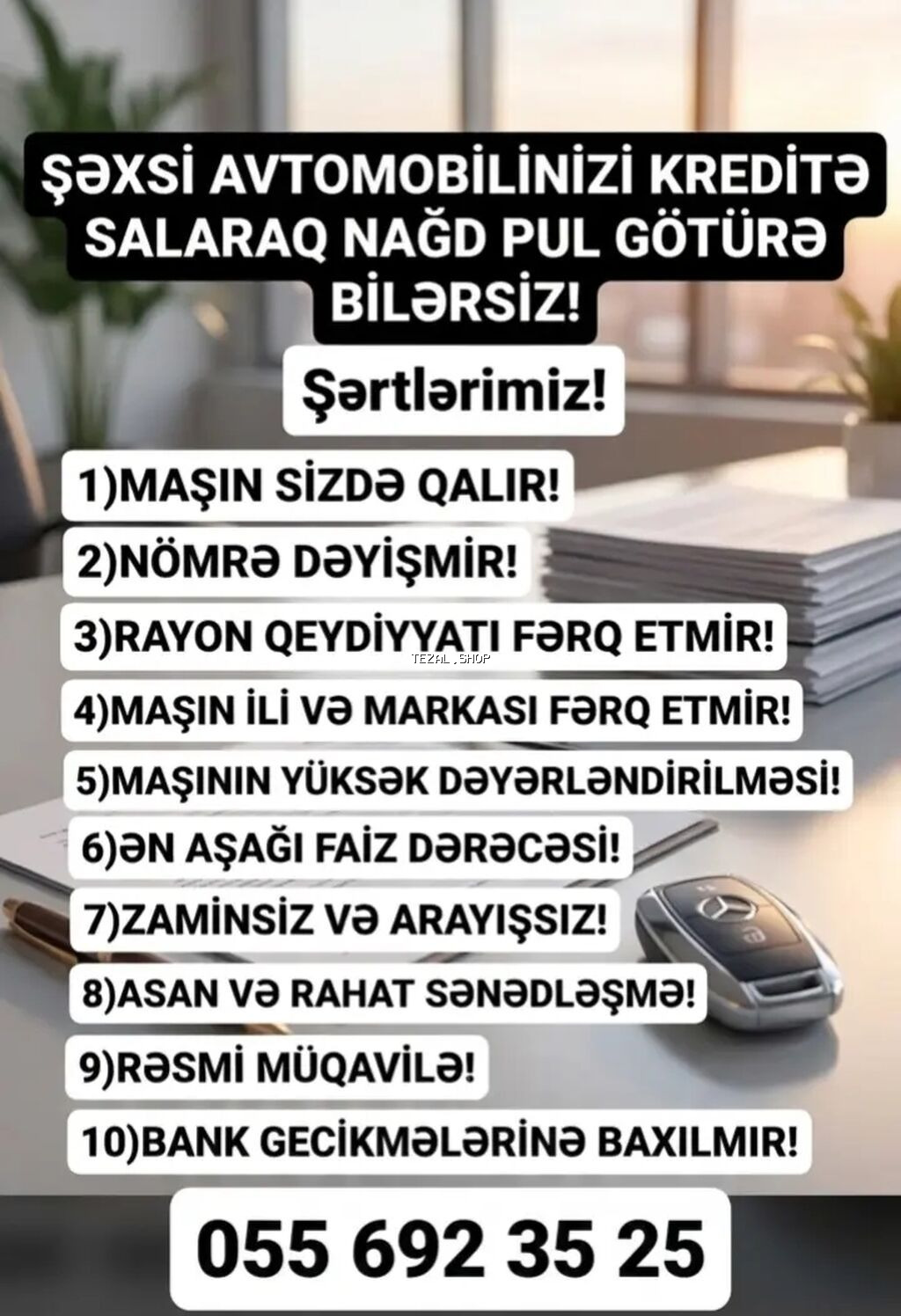 Şəxsi avtomobilinizi girovsuz şəkildə kreditə salaraq nağd pul əldə