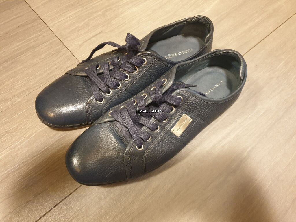 Kişi ayaqqabıları dəsti - Model 1: Tünd mavi dəri krossovka tipli