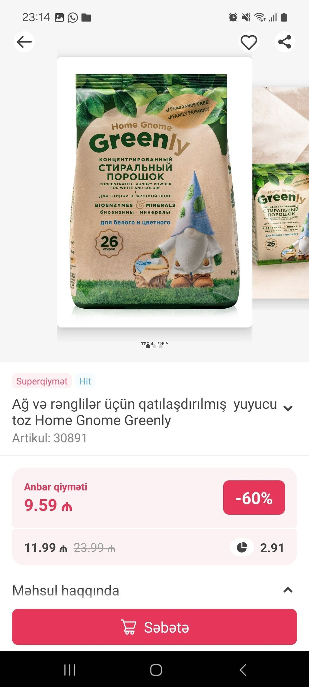 Məhsulların təsviri: 1) Home Gnome Greenly – ağ və rənglilər üçün