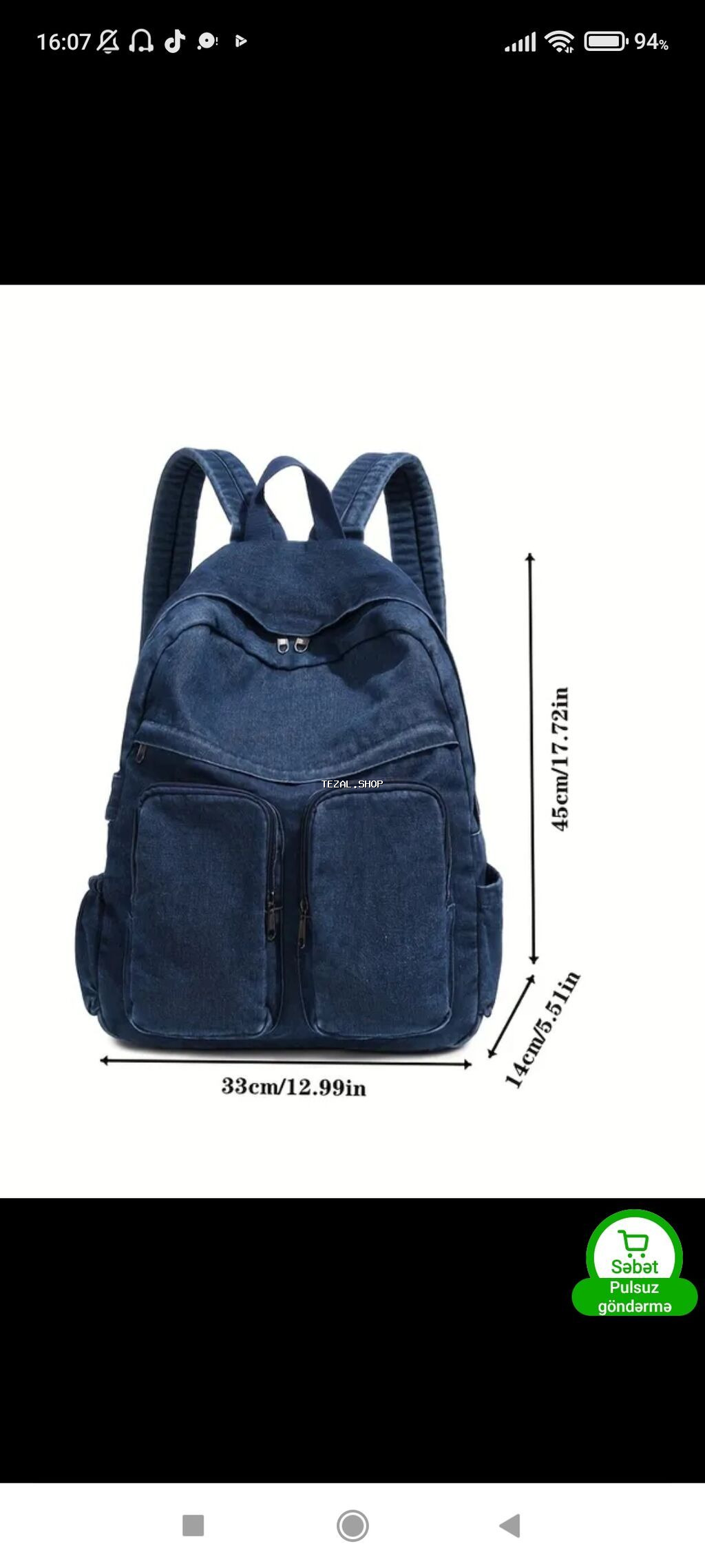 Məhsul: Denim materialdan gündəlik bel çantası Ölçülər: - Hündürlük