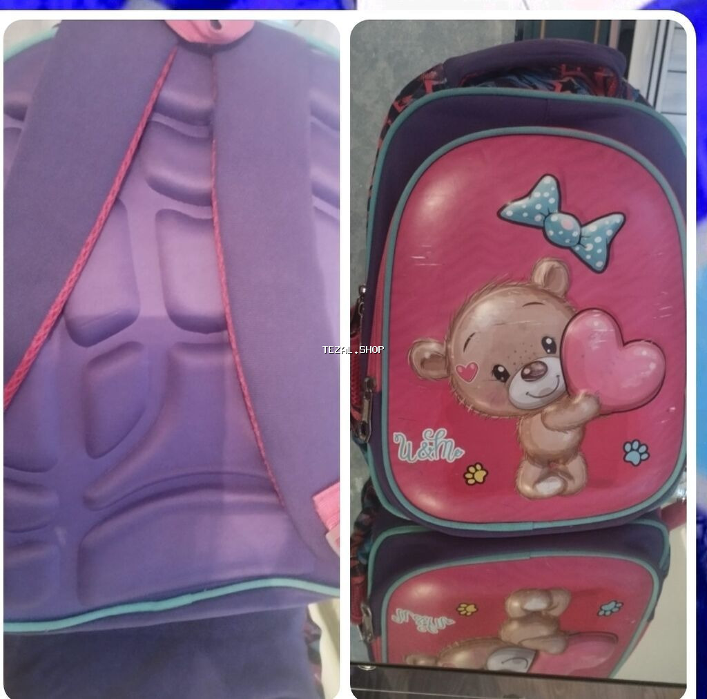 Uşaq məktəb çantası - Ön paneldə şirin ayıcıq və ürək təsvirli
