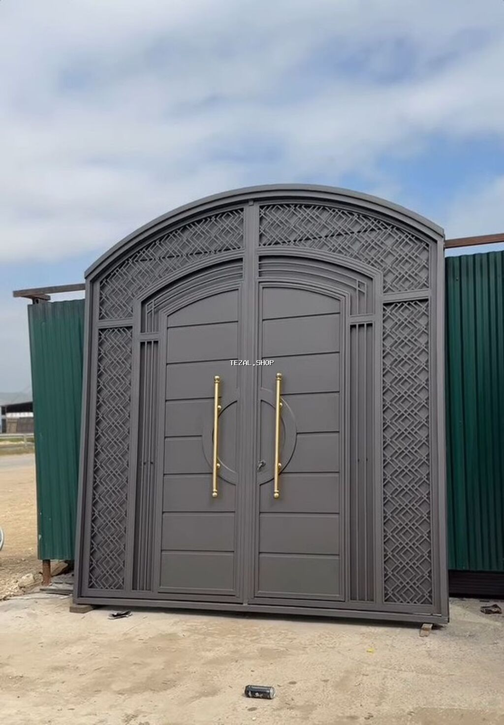 Dəmir Həyət darvazası, Yana açılan, Mexaniki, Şəbəkə ilə, rəng - Qəhvəyi, Kredit yoxdur