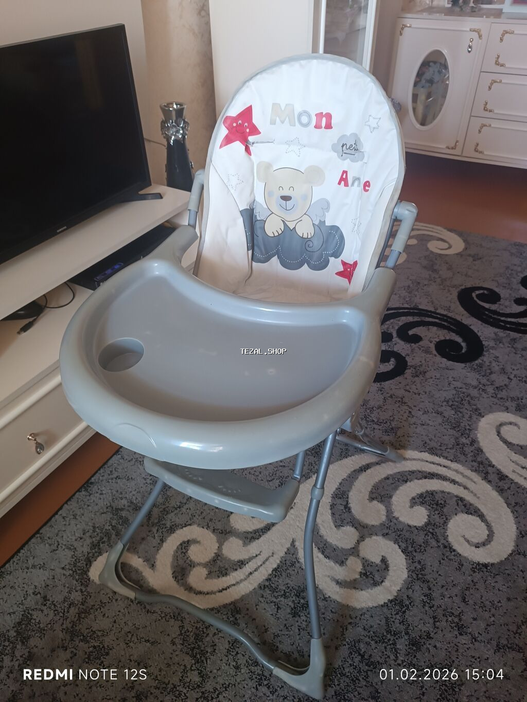 Uşaq yemək stulu - Rəng: boz-ağ tonlarda - Yumşaq arxalıq: üzərində