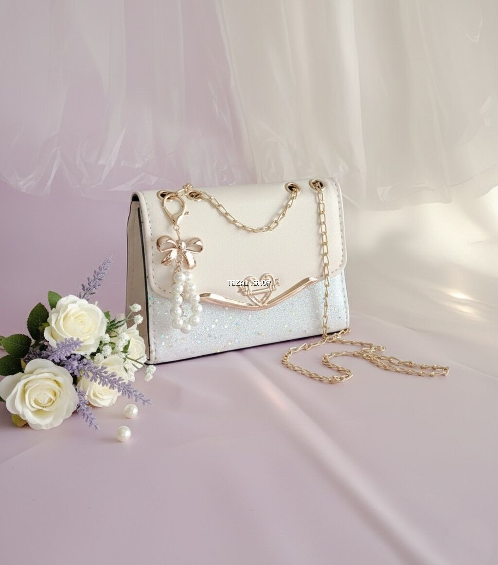 Zərif dizaynlı qadın çantası - Rəng: krem üst hissə, aşağı hissədə