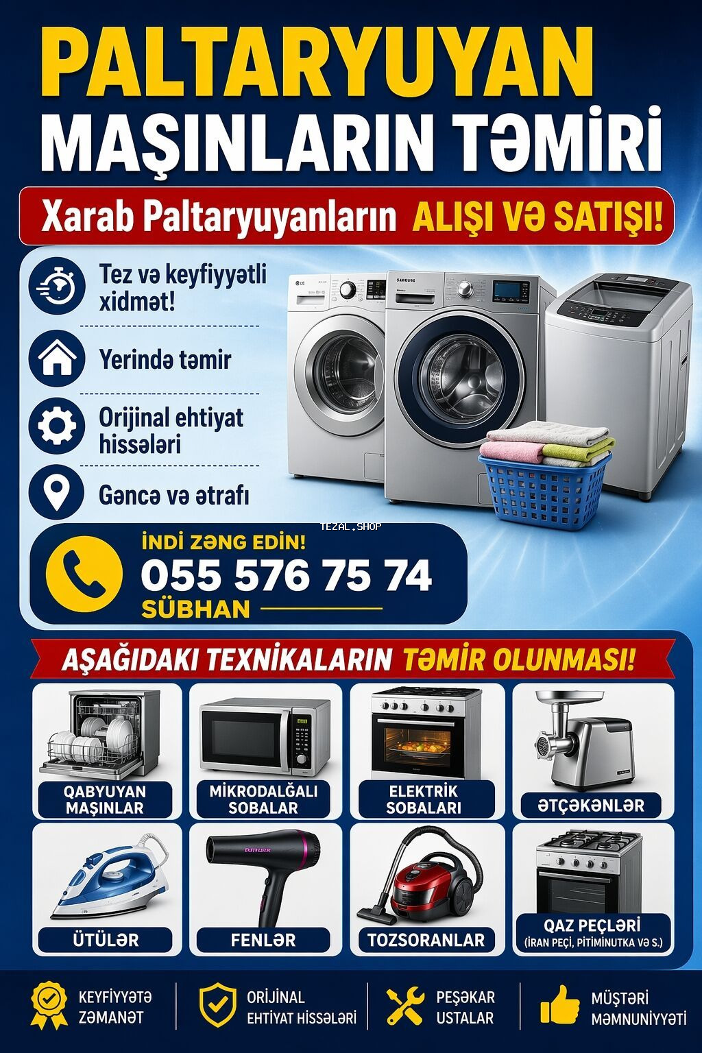 Paltaryuyanların və məişət texnikasının peşəkar təmiri Xidmətlər: -