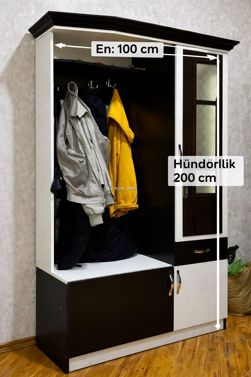 İşlənmiş, 2 qapılı, Güzgülü, Rəngli, Digər material, Açılan, Düz dolab