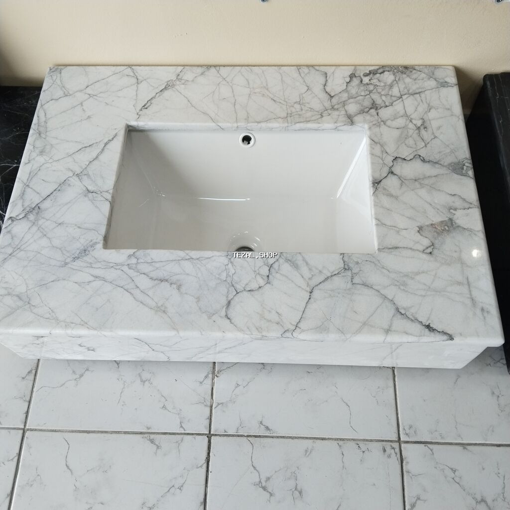 Mərmər üstlü inteqrə edilmiş lavabo - Material: Təbii mərmər üst