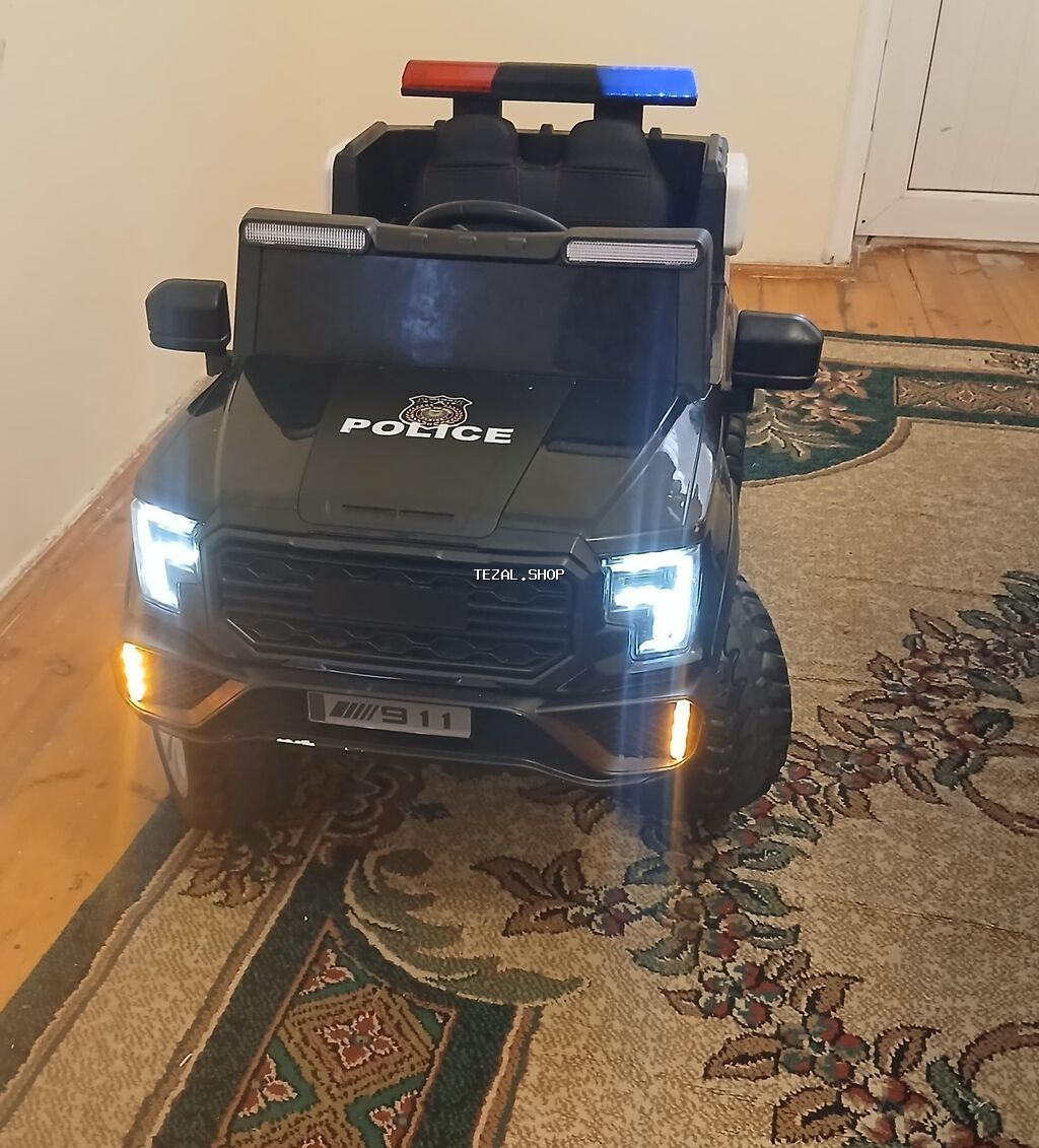 Uşaq üçün elektrikli polis maşını - Korpus: qara rəng, “POLICE”
