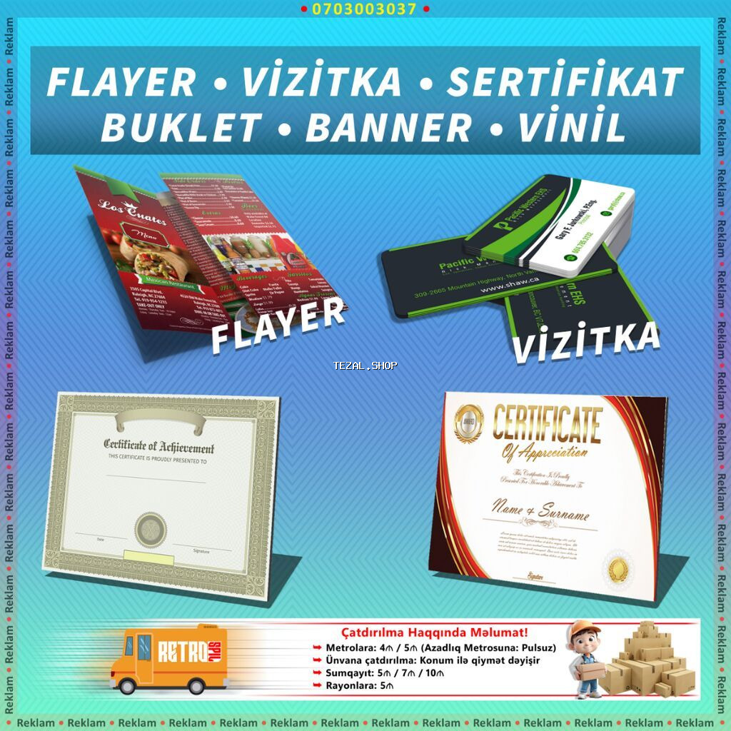 Vizitka, Flayer və Dizayn işləri. Qiymət Olcüdən və Saydan Aslıdır