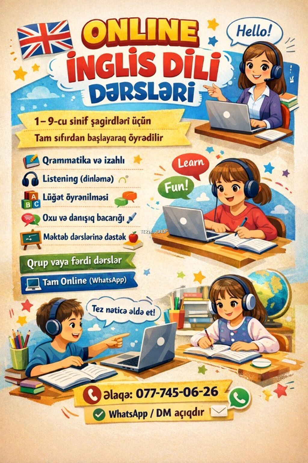 Xarici dil kursu, İngilis dili, Uşaqlar üçün