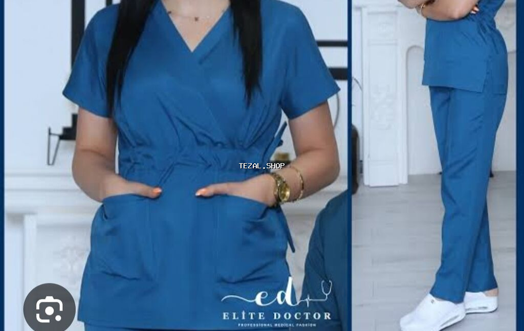 Tibbi geyim dəsti və xalat Məhsul təsviri: - Qadınlar üçün mavi - şəkil 3