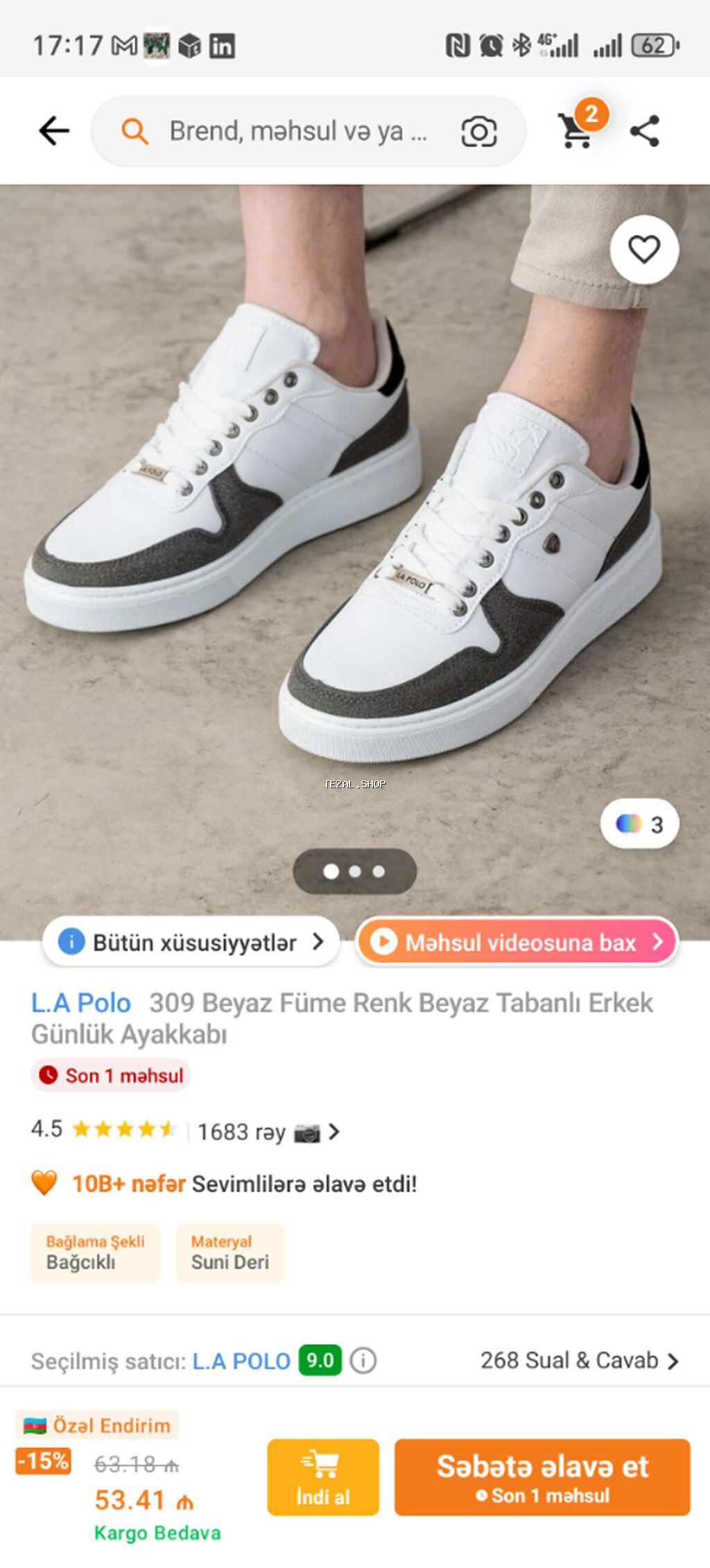 La Polo brendinə məxsus sneaker satılır. Trendyol-dan sifariş etmişəm