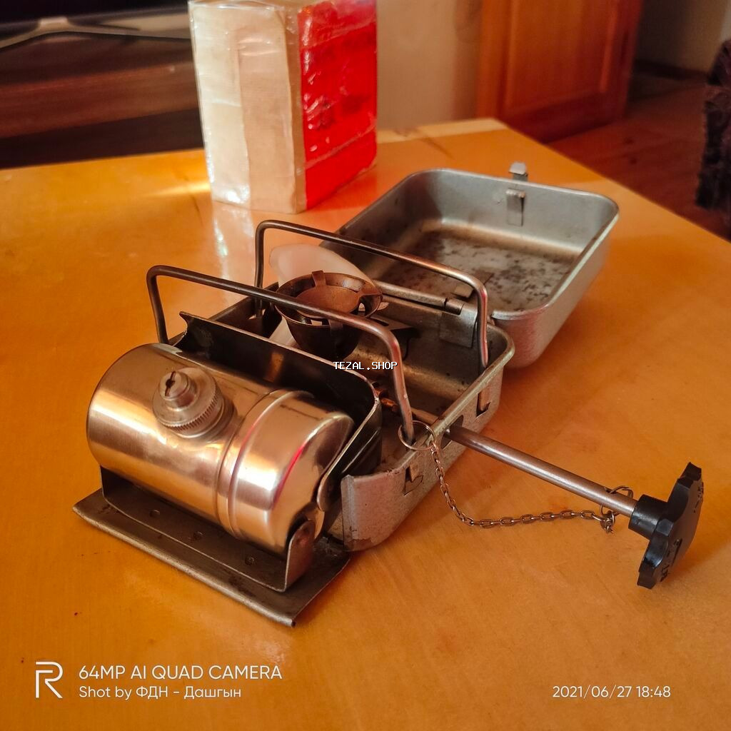 Ovçular və ya meşədə gəzinti üçün benzinlə işləyən plitə. çay, yemək - şəkil 4