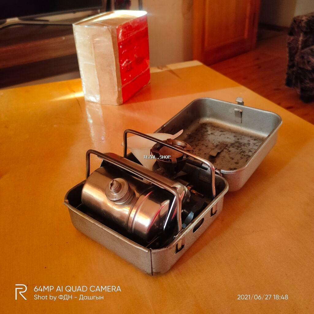 Ovçular və ya meşədə gəzinti üçün benzinlə işləyən plitə. çay, yemək - şəkil 5