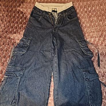 45 Azn e alınıb. Kargo cibli denim şalvar - Material: tünd mavi denim - şəkil 2