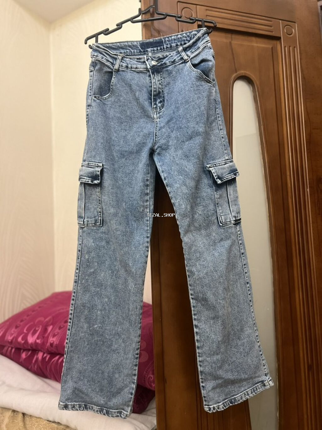 Kargo ciblik cins şalvar - Model: düz kəsim, kargo üslubunda - Rəng