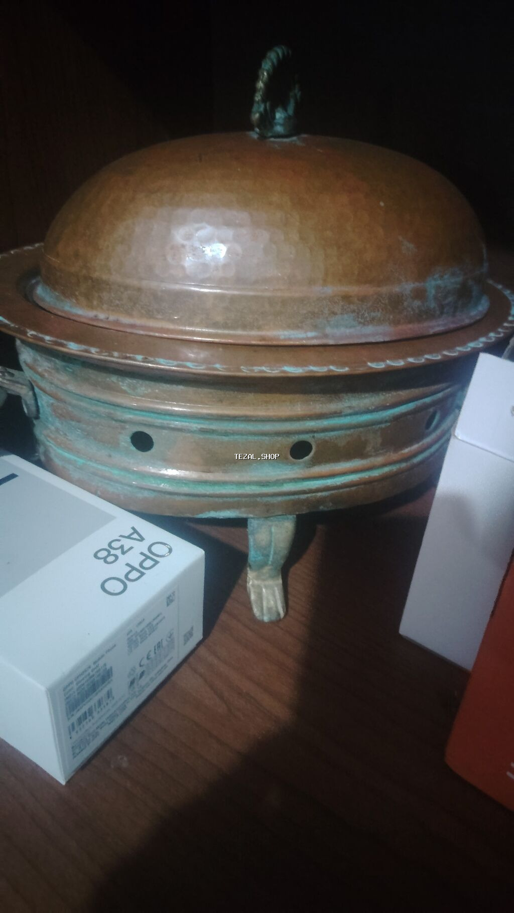 Mis qabdan hazırlanmış kömürlü/şamlı isidici-süfrə qabı (mangal tipli - şəkil 3