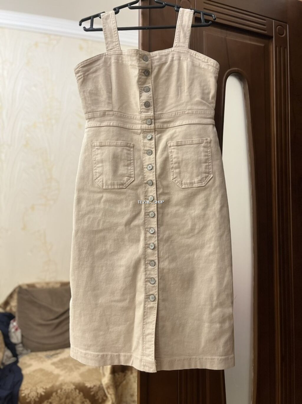 Bej rəngli daş yuma effektli sarafan/kimono tipli don - Model: qalın