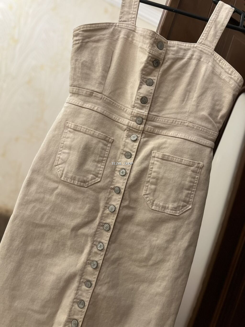 Bej rəngli daş yuma effektli sarafan/kimono tipli don - Model: qalın - şəkil 2