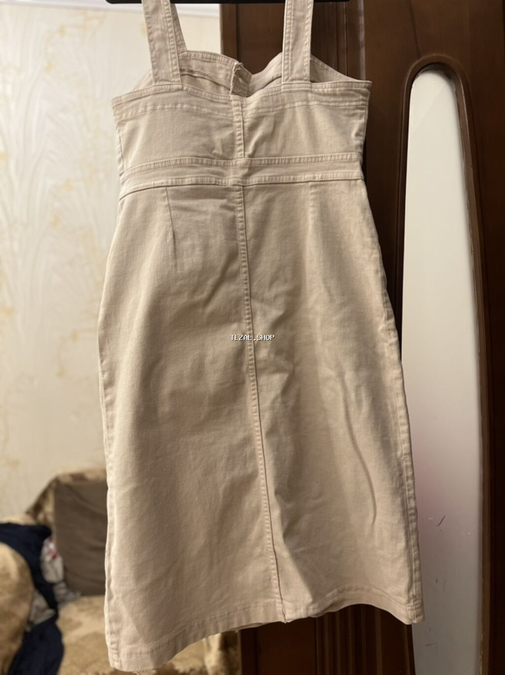 Bej rəngli daş yuma effektli sarafan/kimono tipli don - Model: qalın - şəkil 3