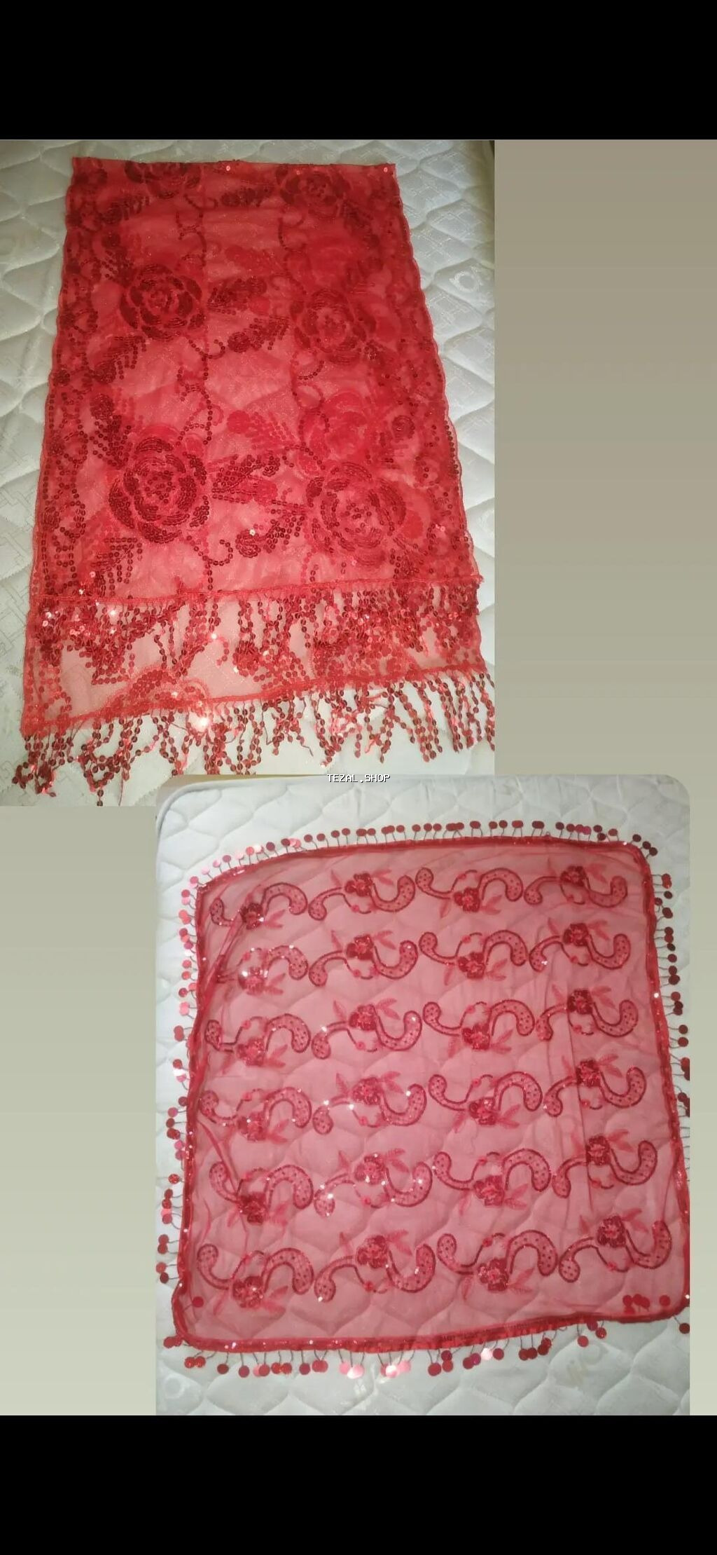 Qırmızı şal dəsti 2 si heri nişan ucun örtukdu biri uzun qirmizi parça - şəkil 2
