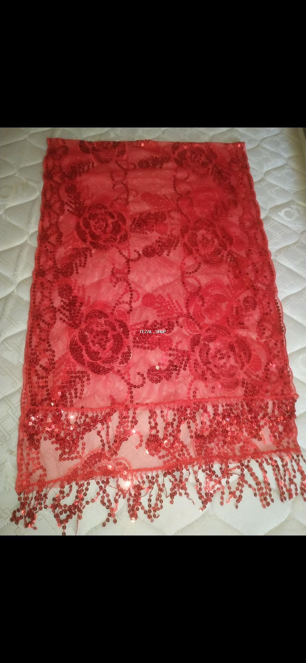 Qırmızı şal dəsti 2 si heri nişan ucun örtukdu biri uzun qirmizi parça - şəkil 3