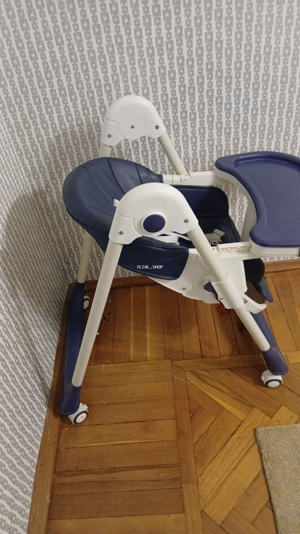 Uşaq yemək stulu - Rəng: tünd mavi/aq ağ - Yumşaq, silinməsi asan - şəkil 2