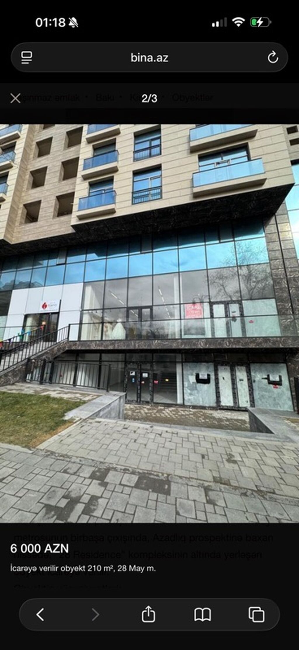 İcarəyə obyekt – 400 kv.m cox 28 May metrosu yaxınlığı - Müasir