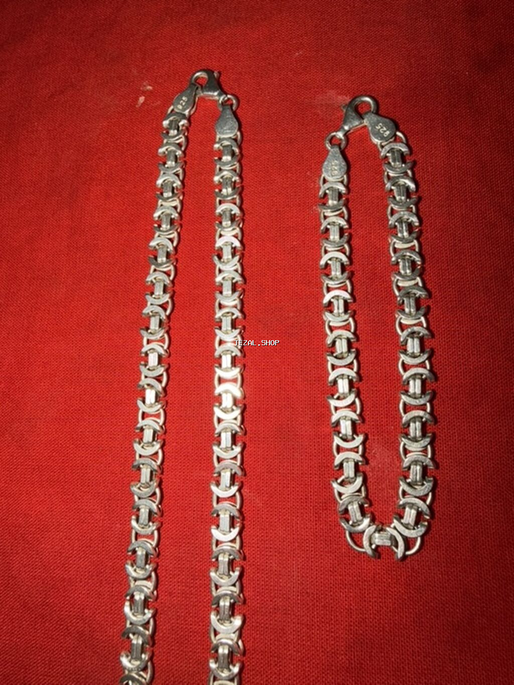 Dəstə daxildir: Bilərzik, Boyunbağı, Gümüş, 925 Əyar, 62 g - şəkil 2