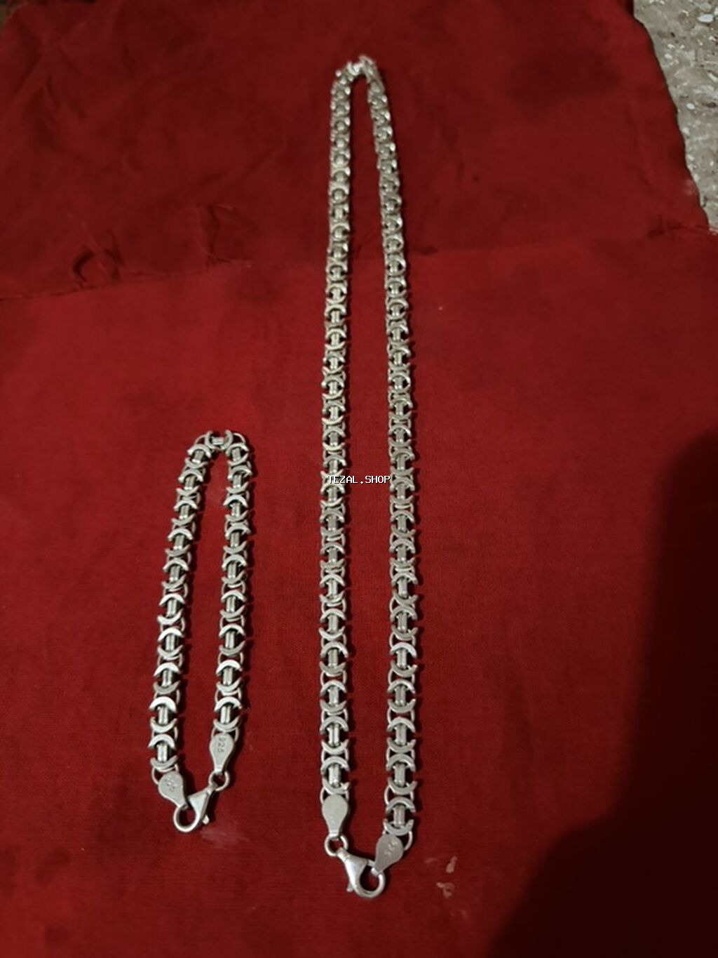 Dəstə daxildir: Bilərzik, Boyunbağı, Gümüş, 925 Əyar, 62 g - şəkil 3